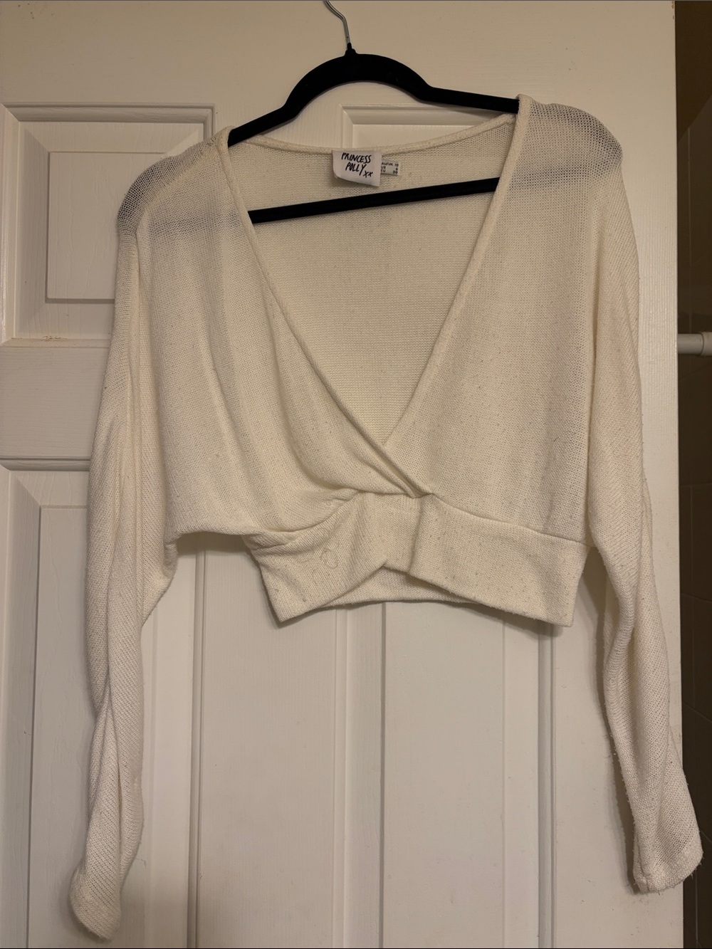 Princess Polly Babaton White Cropped Wrap Knit Top